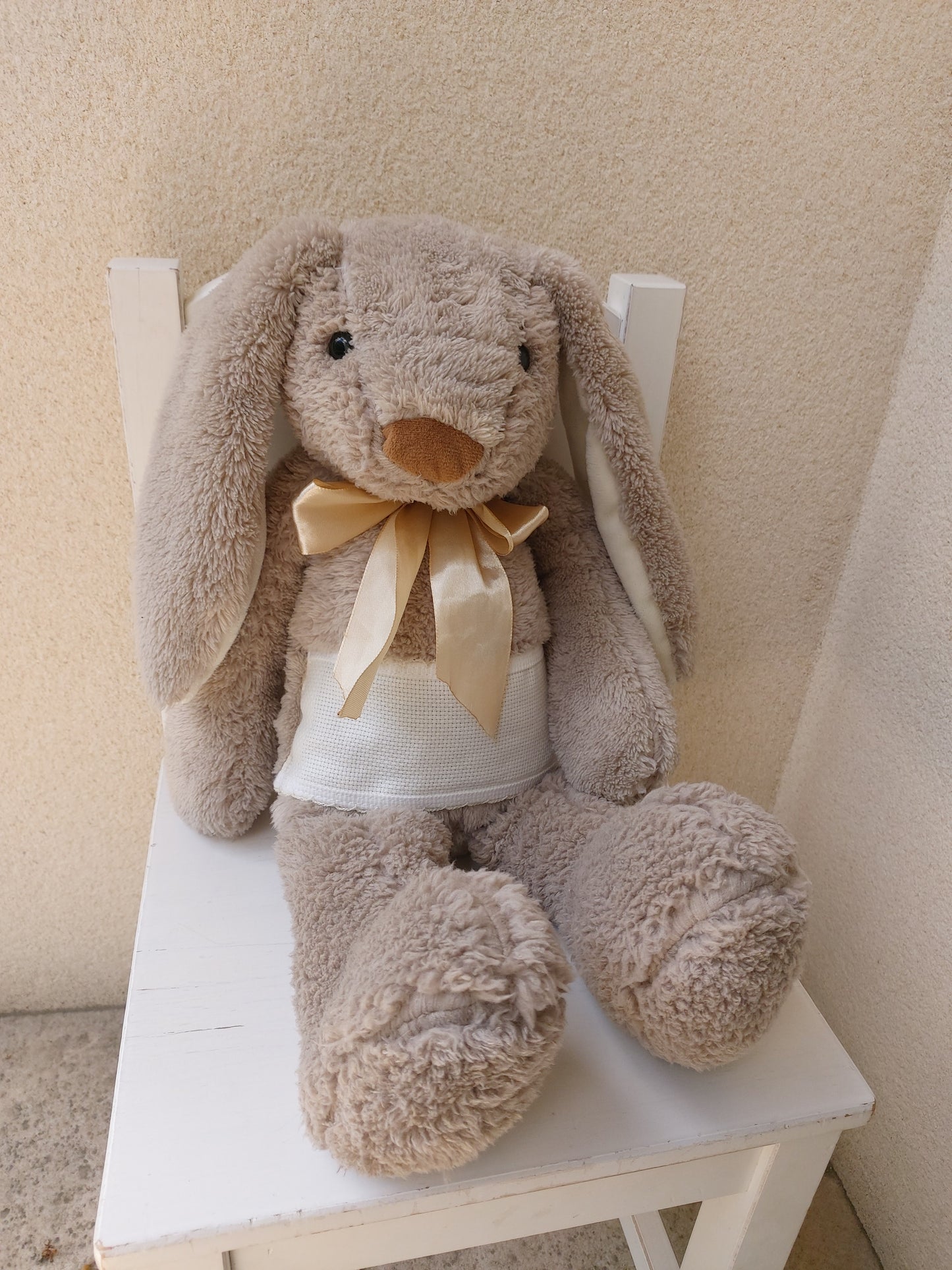 Doudou Lapin gris 38cm - ruban doré