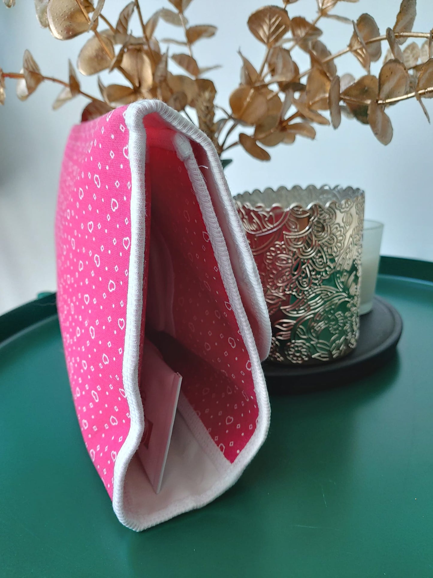 Pochette 3 en 1 - Rose fuchsia et petits coeurs