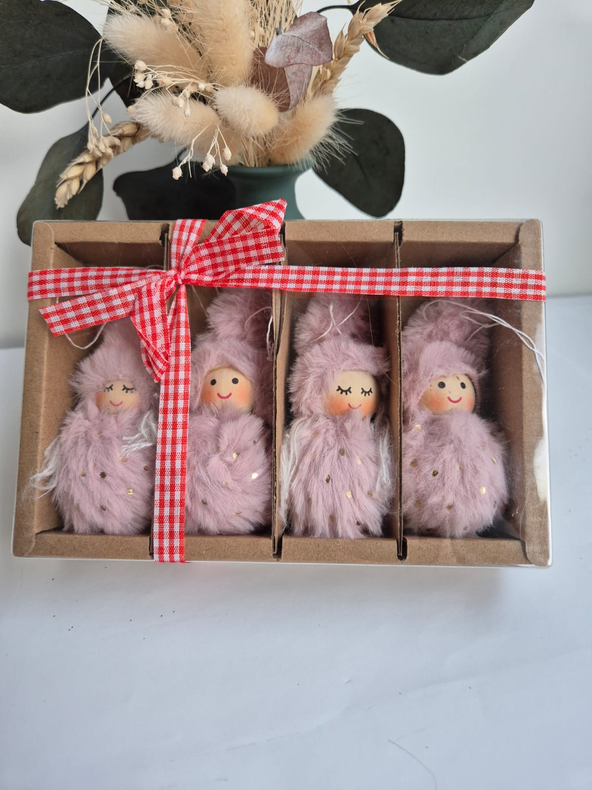 Lot de 4 mini poupées ponpon - rose