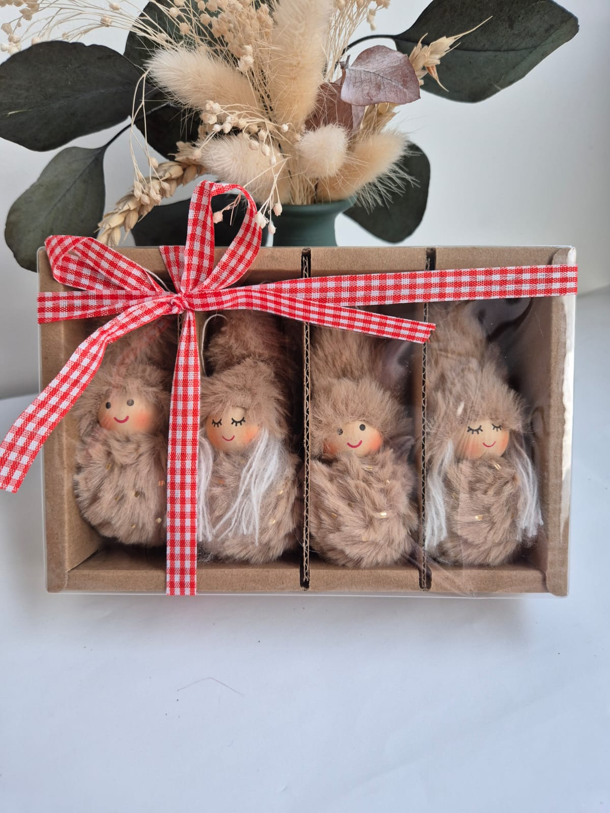 Lot de 4 mini poupées ponpon - beige