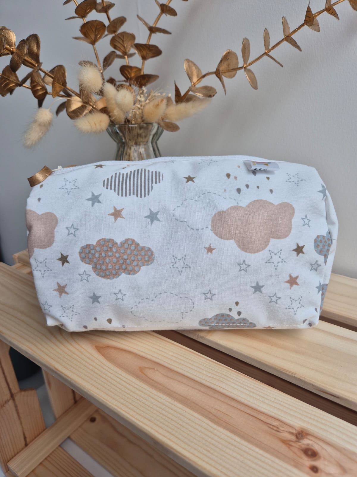Trousse de toilette - Nuages marron - broderie possible