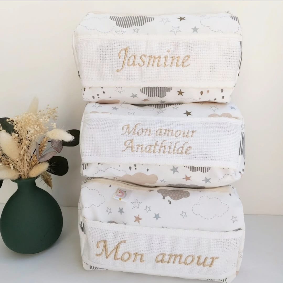 Trousse de toilette - Nuages marron - broderie possible