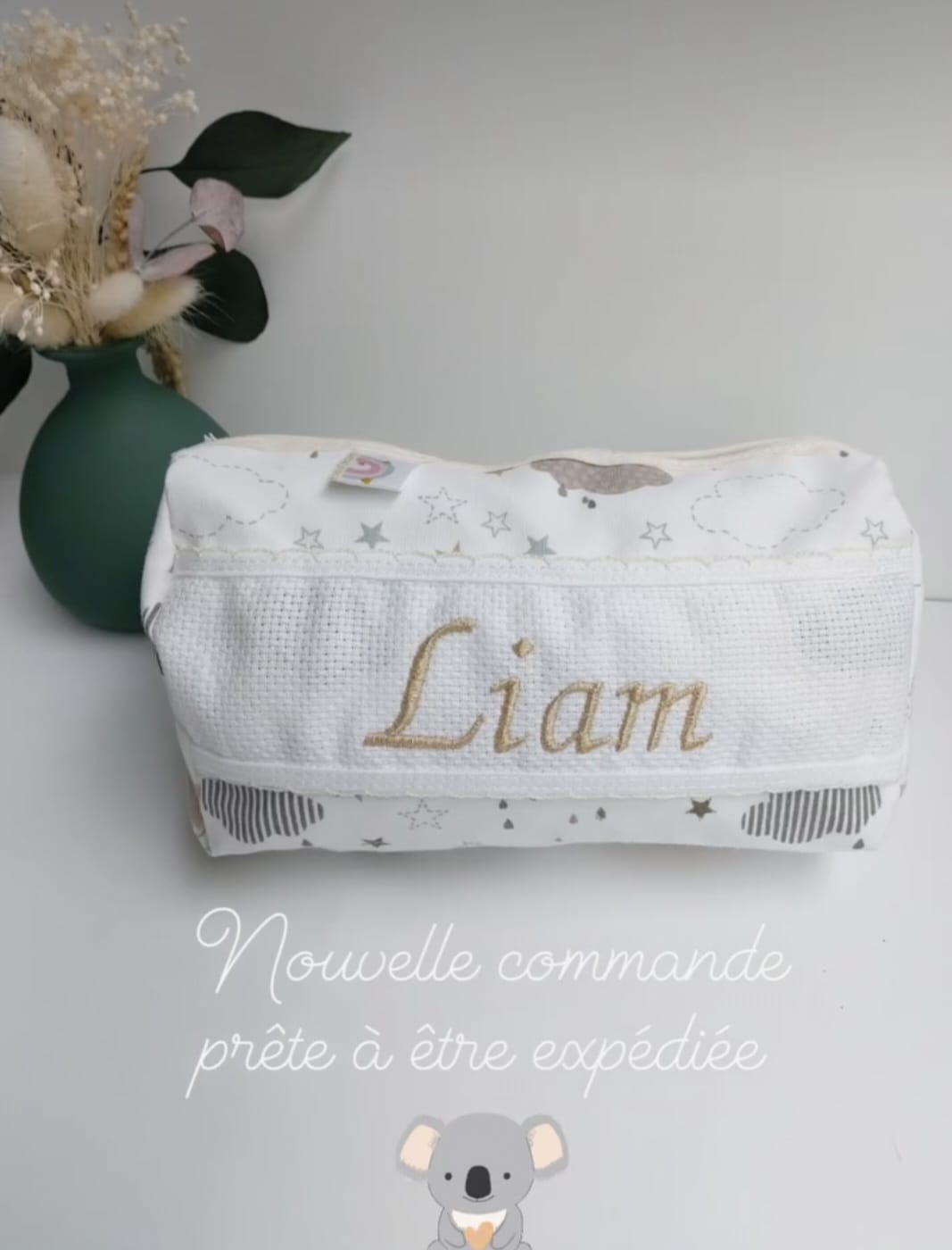 Trousse de toilette - Nuages marron - broderie possible