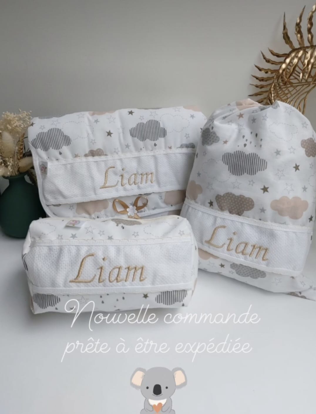 Trousse de toilette - Nuages marron - broderie possible