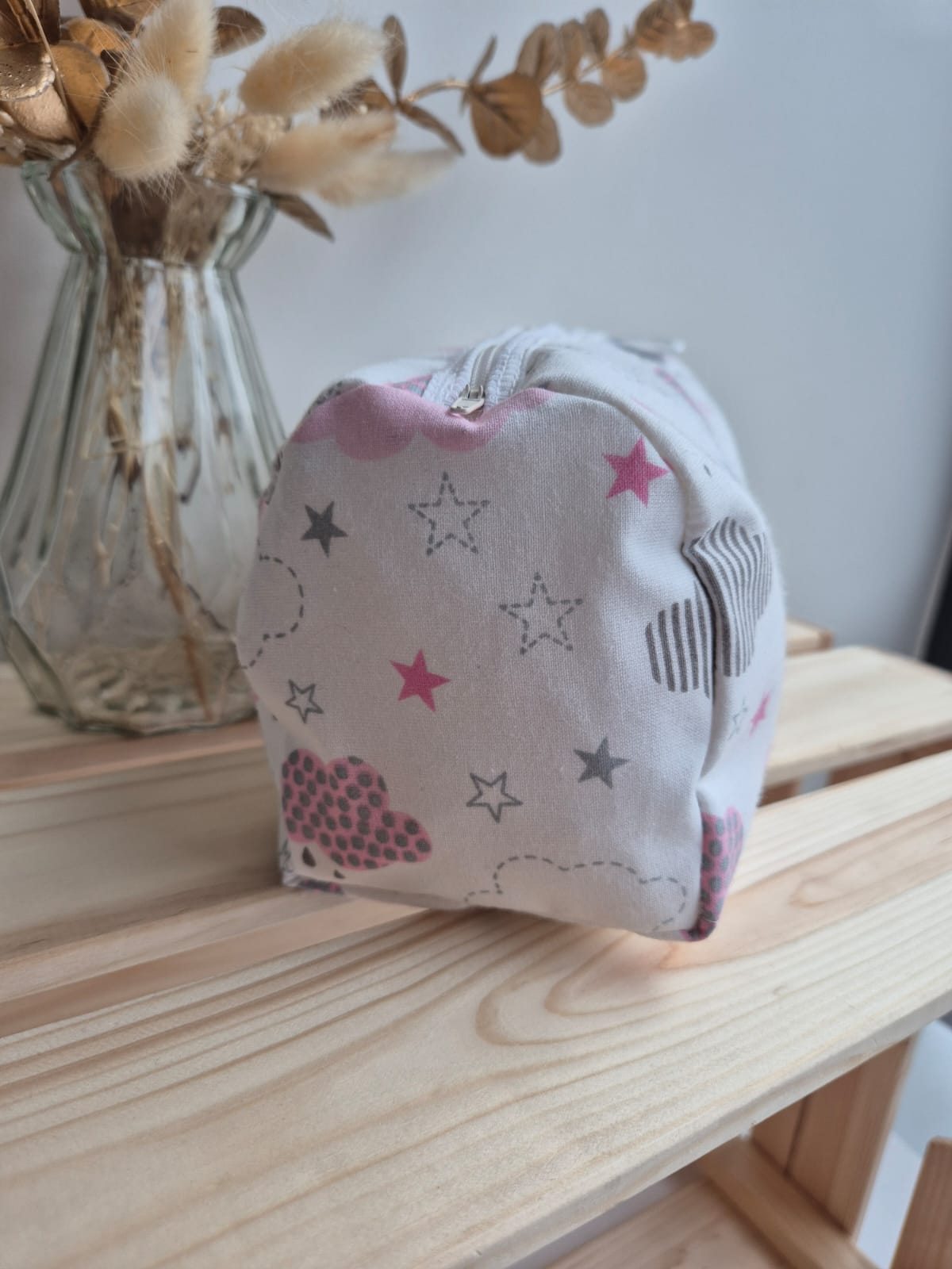 Trousse de toilette - Nuages rose (sans broderie)