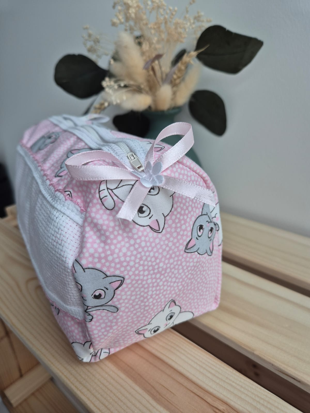 Trousse de toilette - Chats rose - broderie possible
