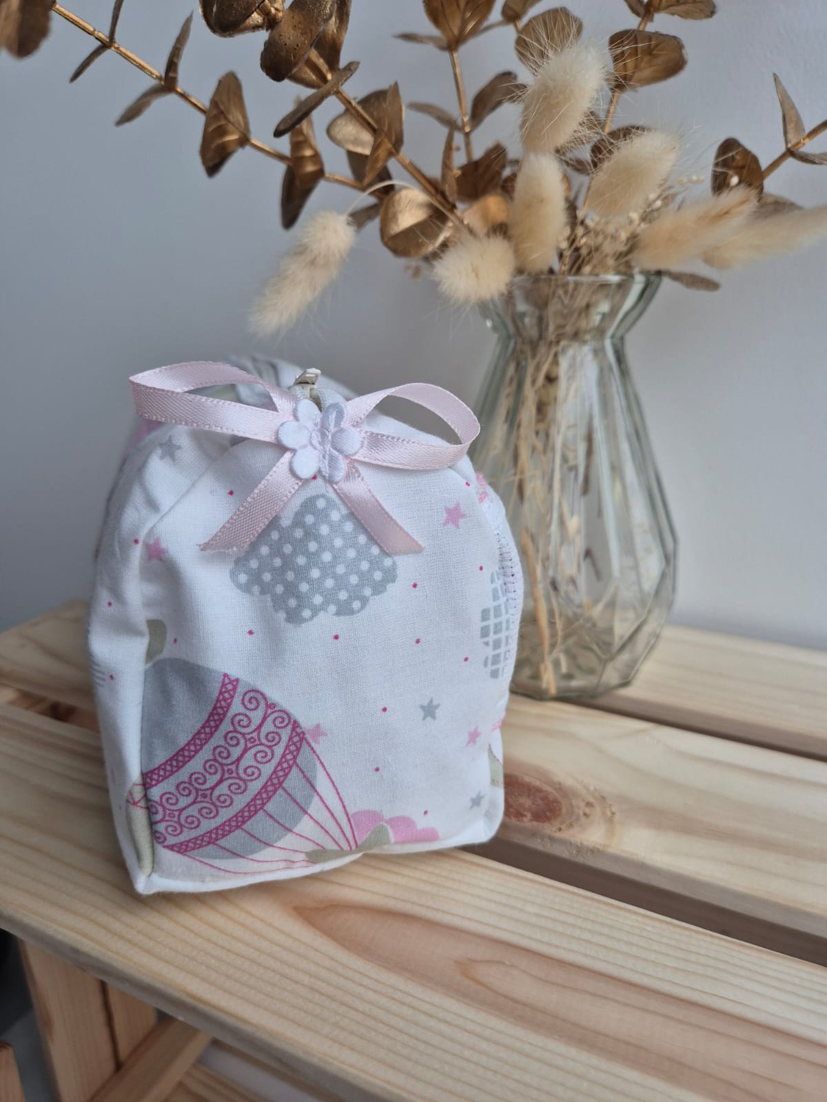 Trousse de toilette - Montgolfières rose - broderie possible