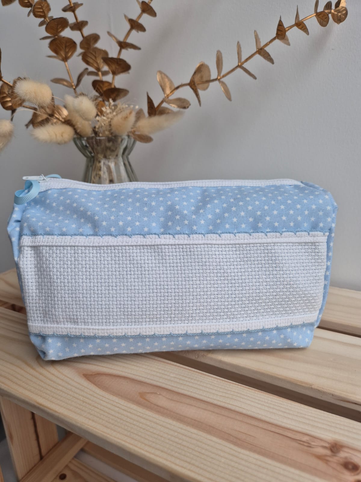 Trousse de toilette - Bleu à étoiles blanches - broderie possible