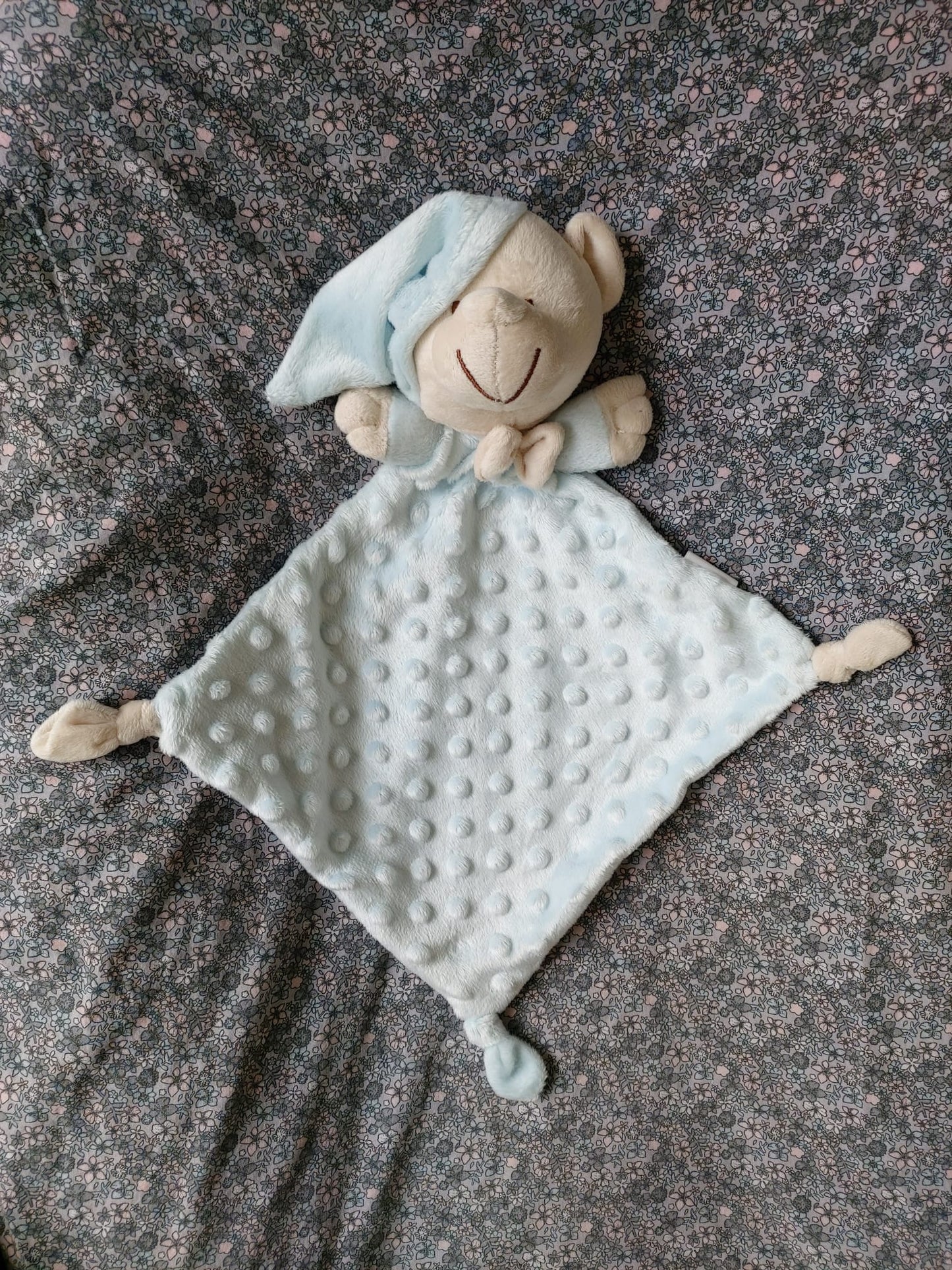 Doudou plat ourson - bleu