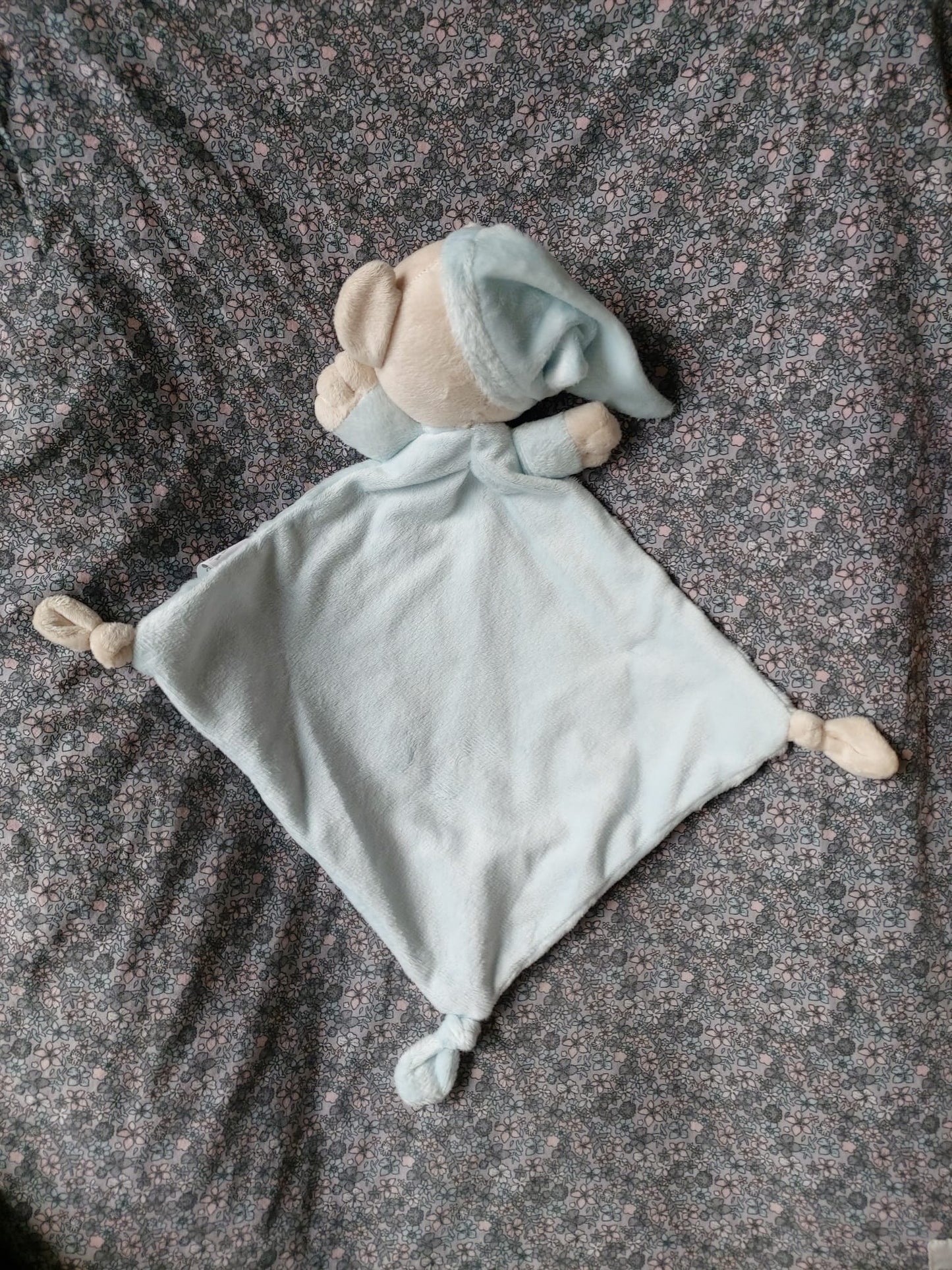 Doudou plat ourson - bleu
