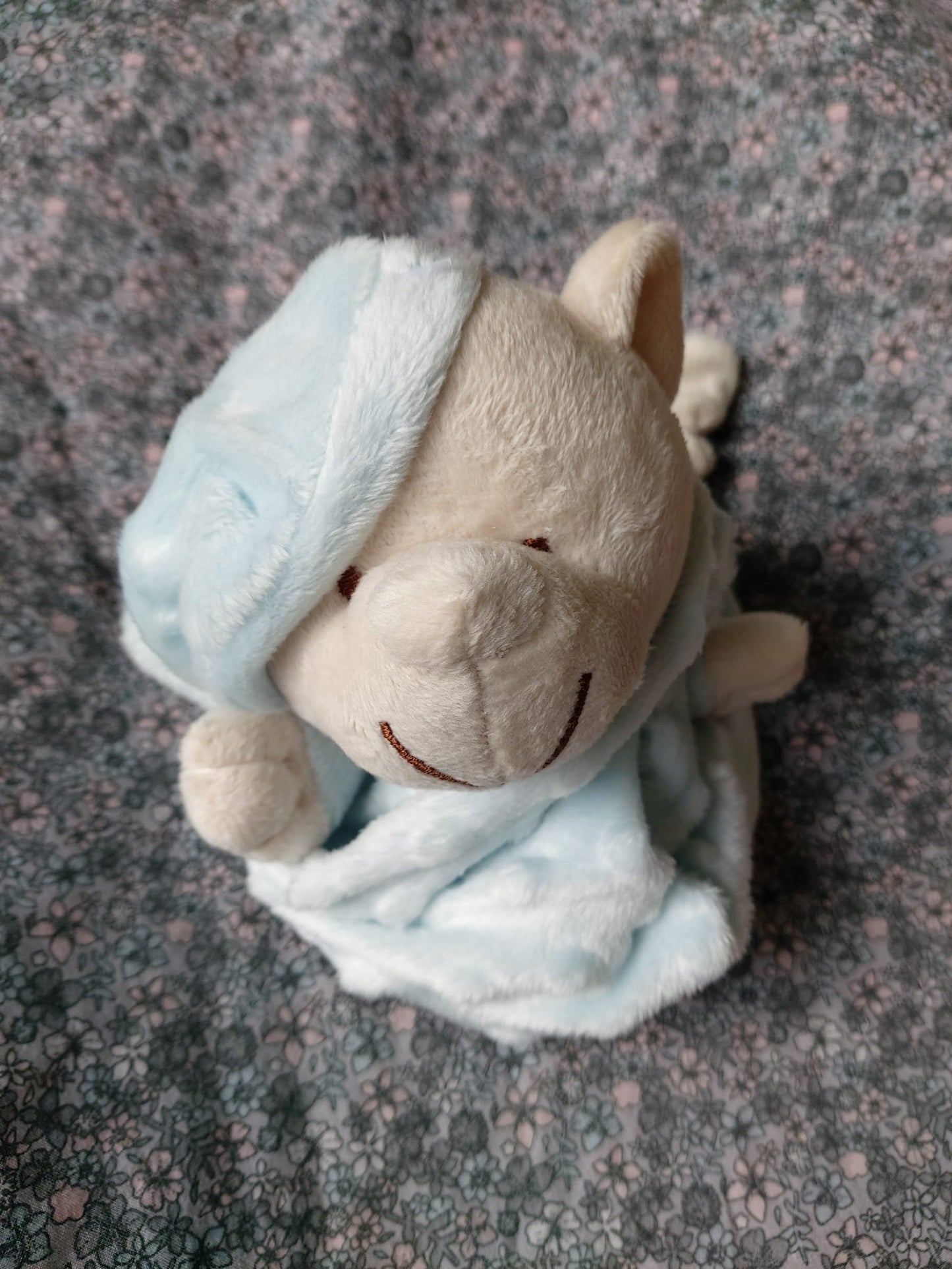 Doudou plat ourson - bleu