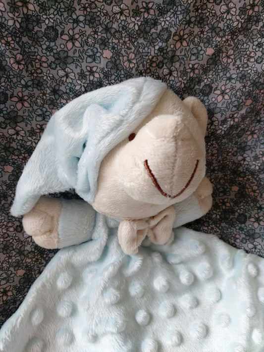 Doudou plat ourson - bleu