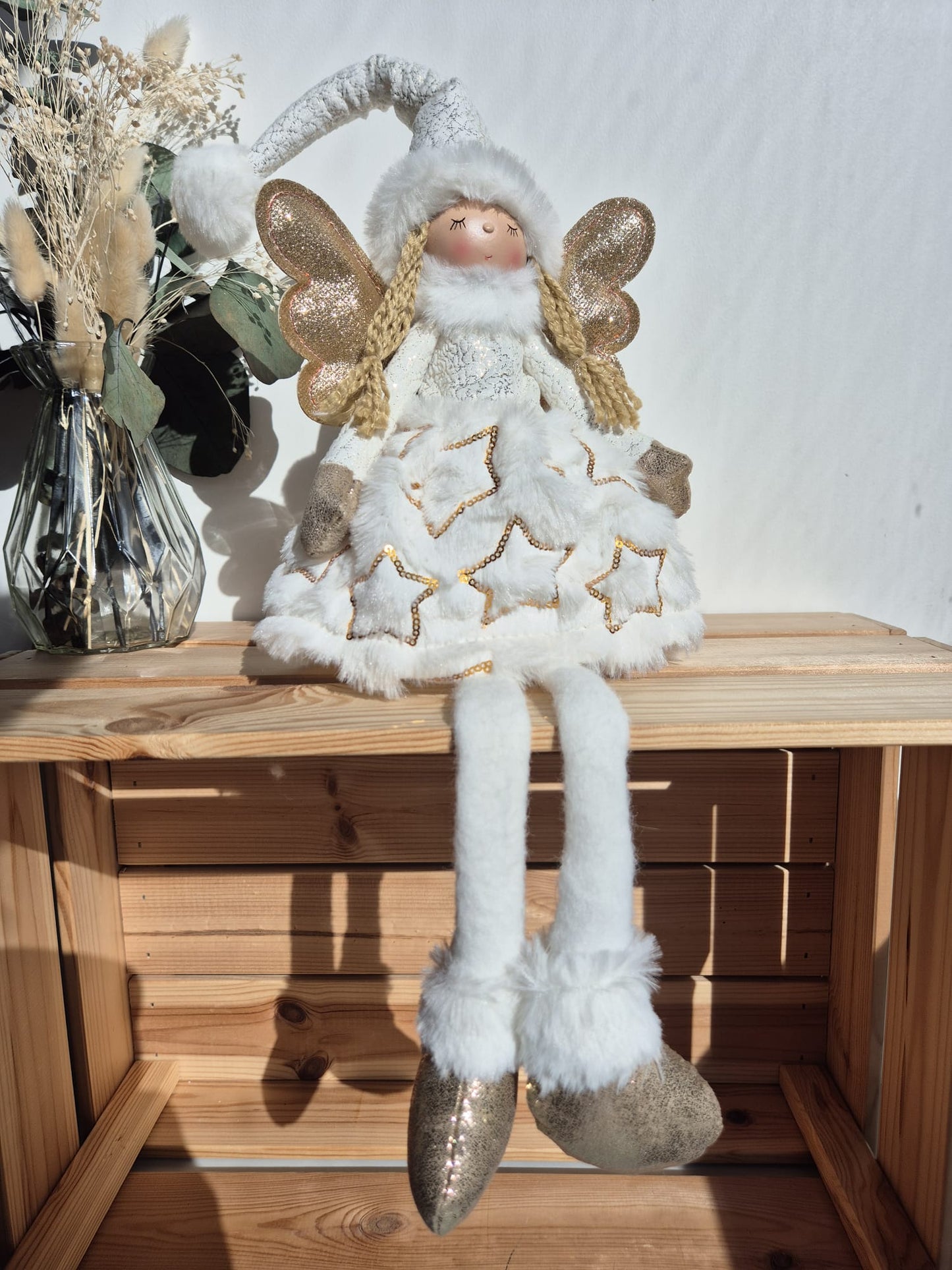 Poupée Jade assise - Blanche velours étoiles