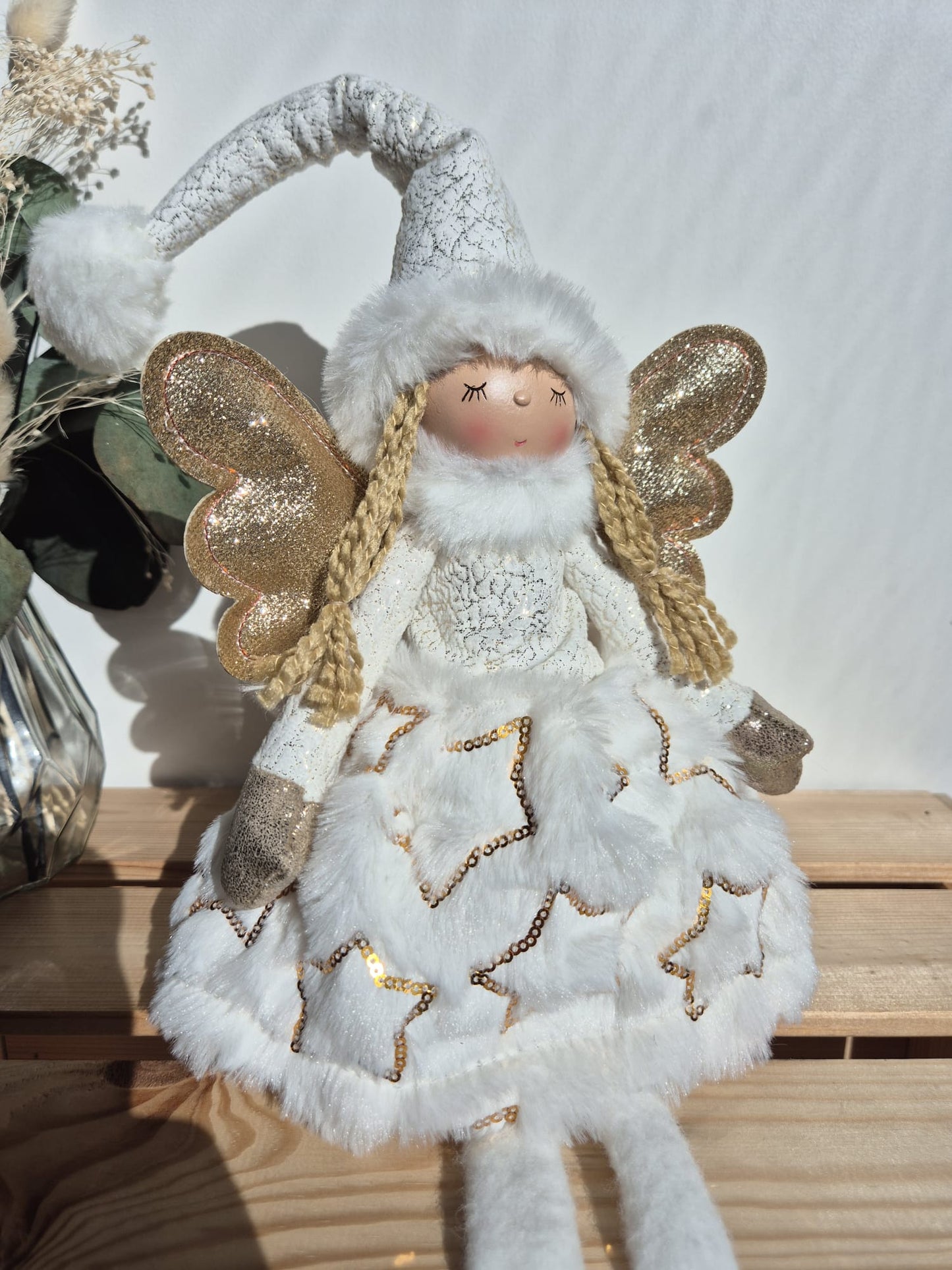 Poupée Jade assise - Blanche velours étoiles