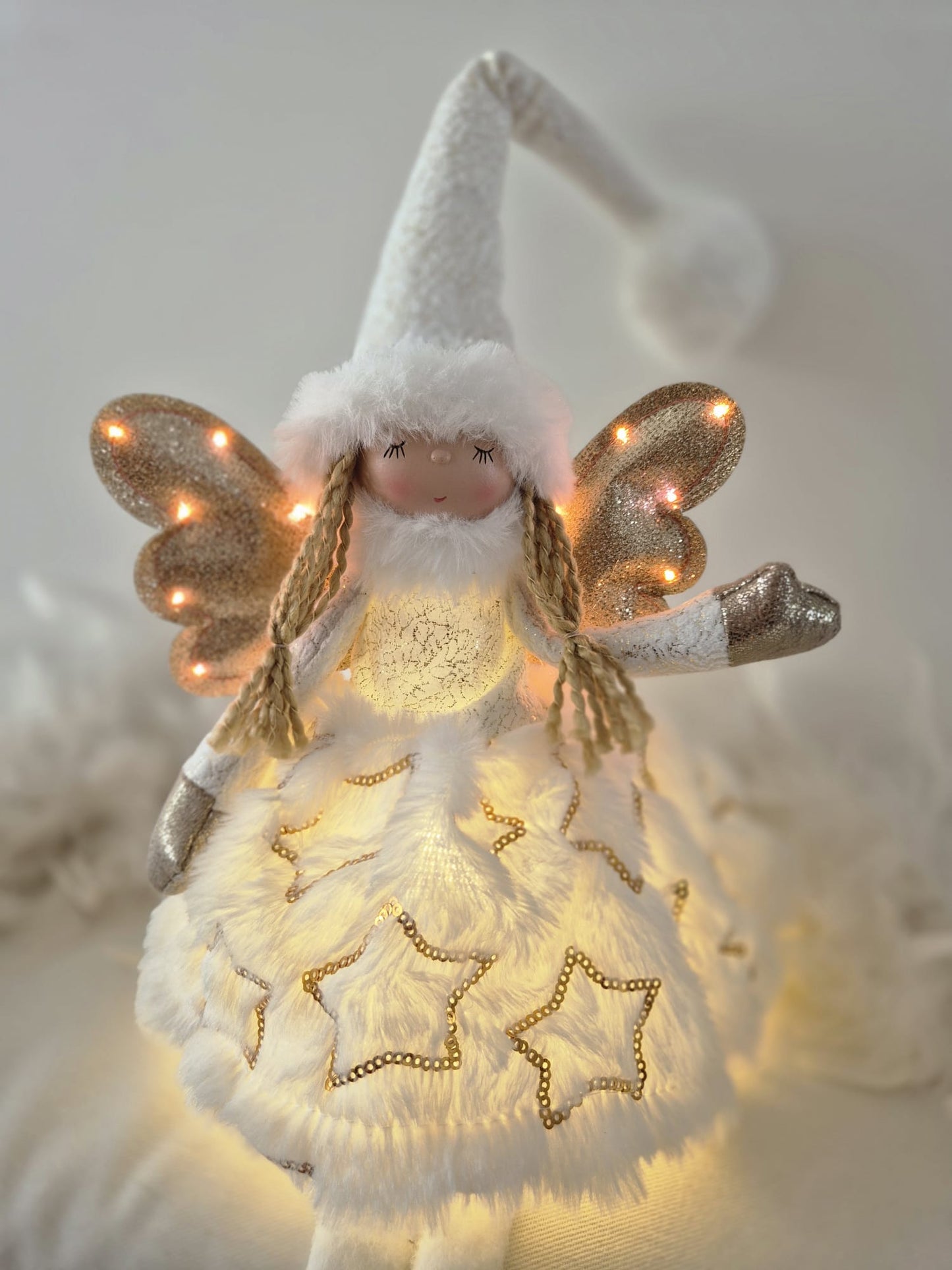 Poupée Jade assise - Blanche velours étoiles