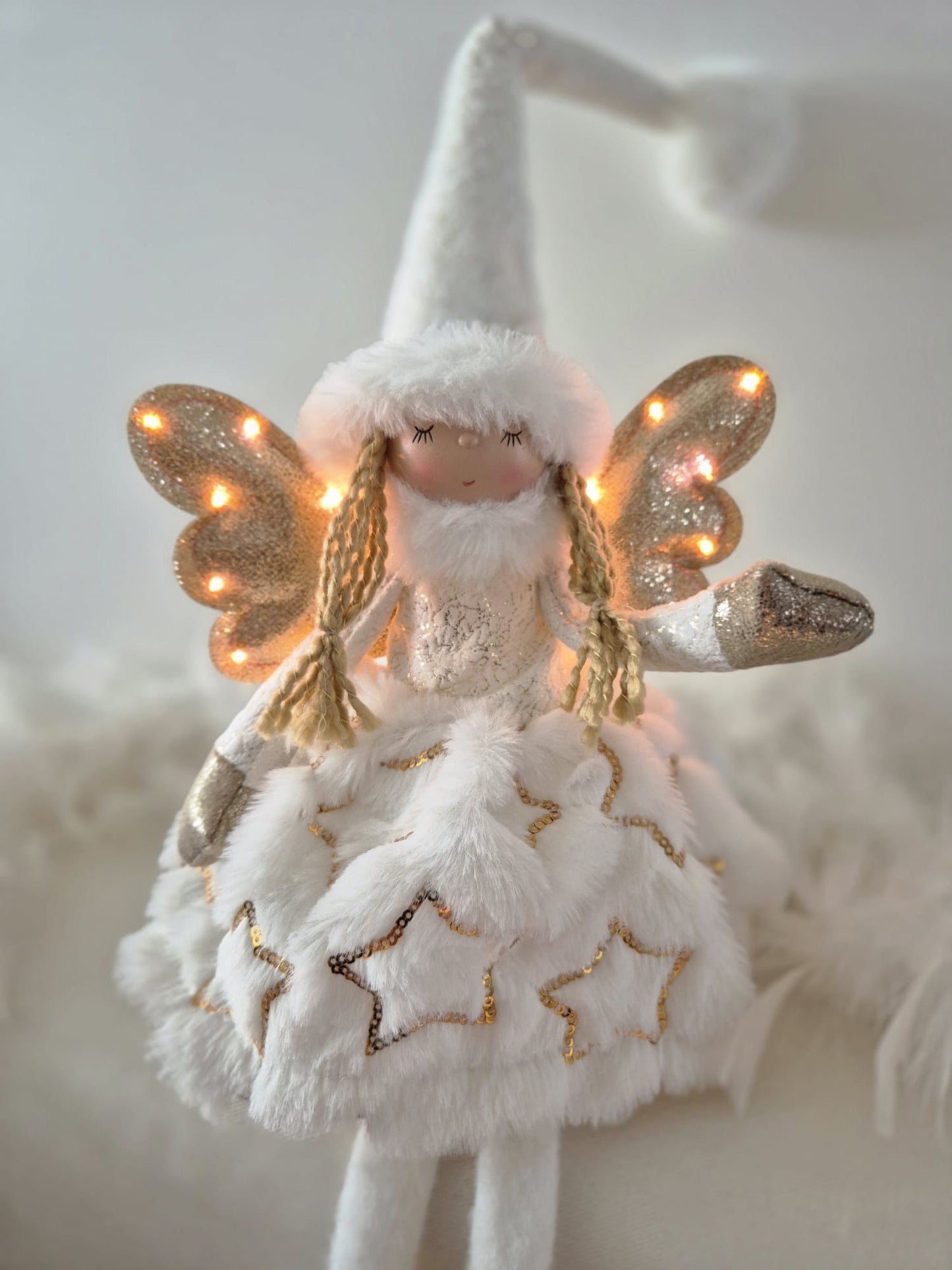 Poupée Jade assise - Blanche velours étoiles