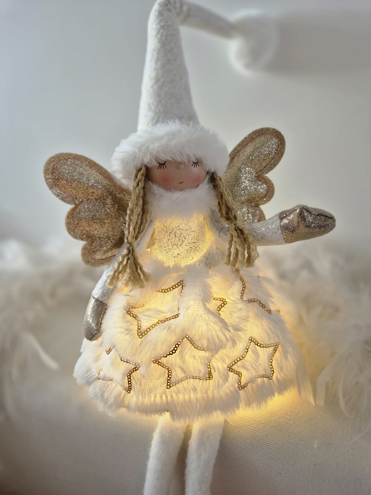 Poupée Jade assise - Blanche velours étoiles