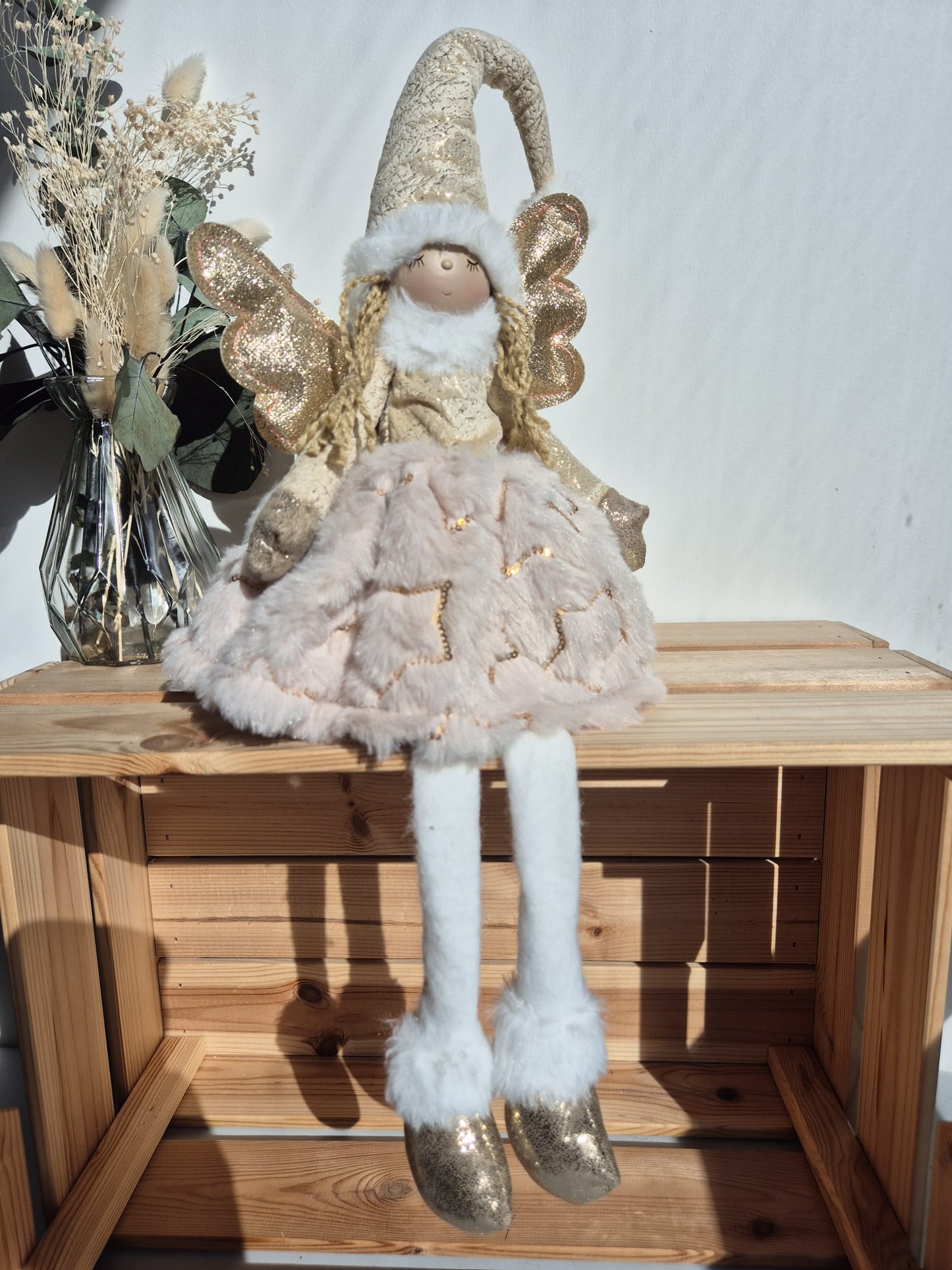 Poupée Jade assise - Beige velours étoiles