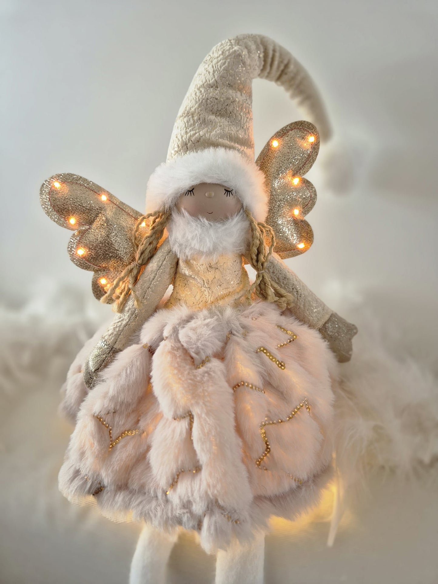 Poupée Jade assise - Beige velours étoiles