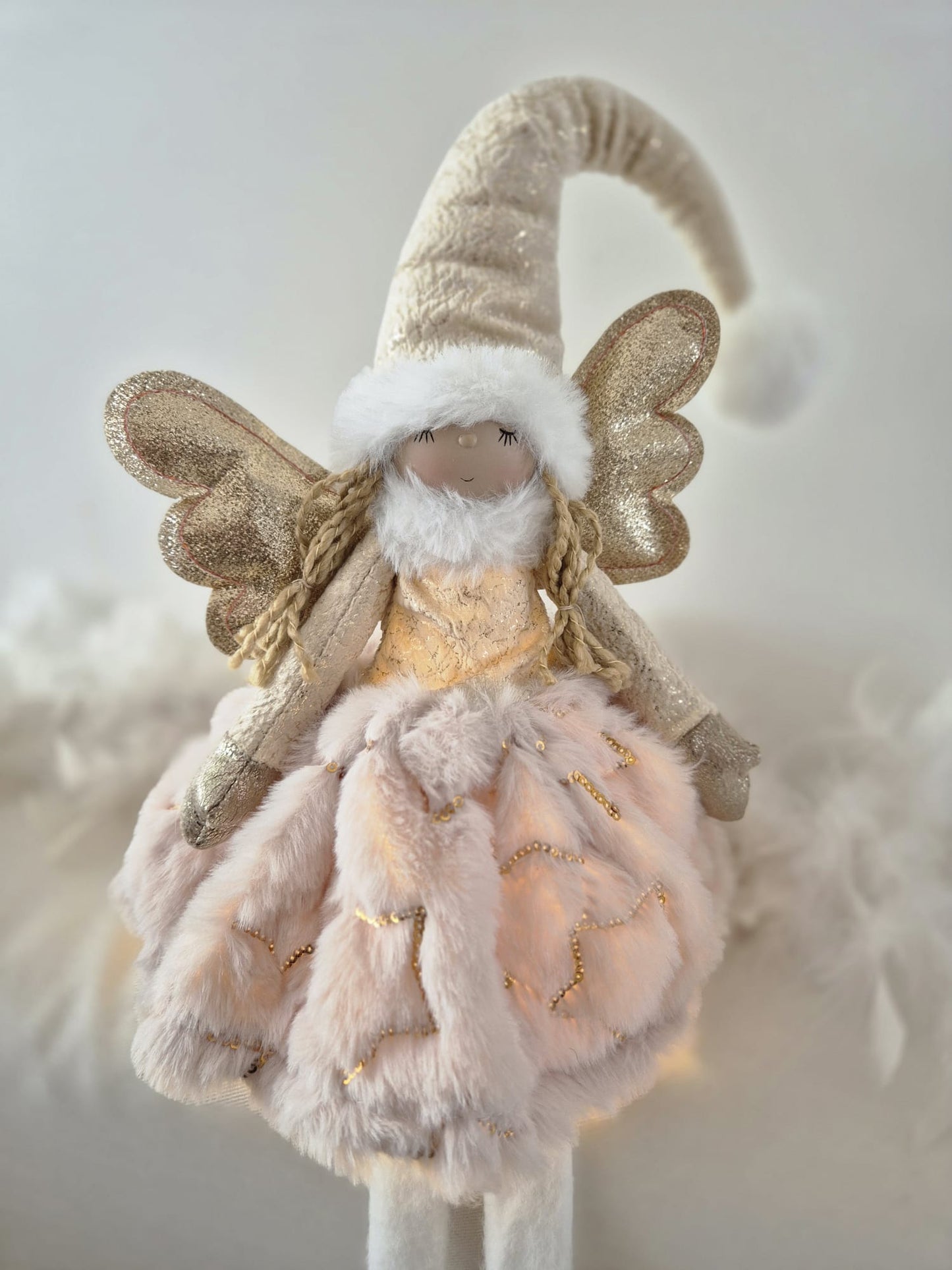 Poupée Jade assise - Beige velours étoiles