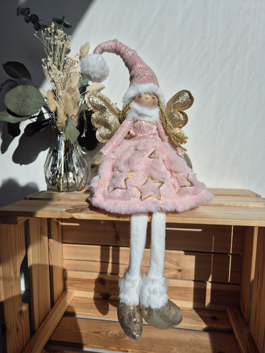 Poupée Jade assise  - Rose velours étoiles