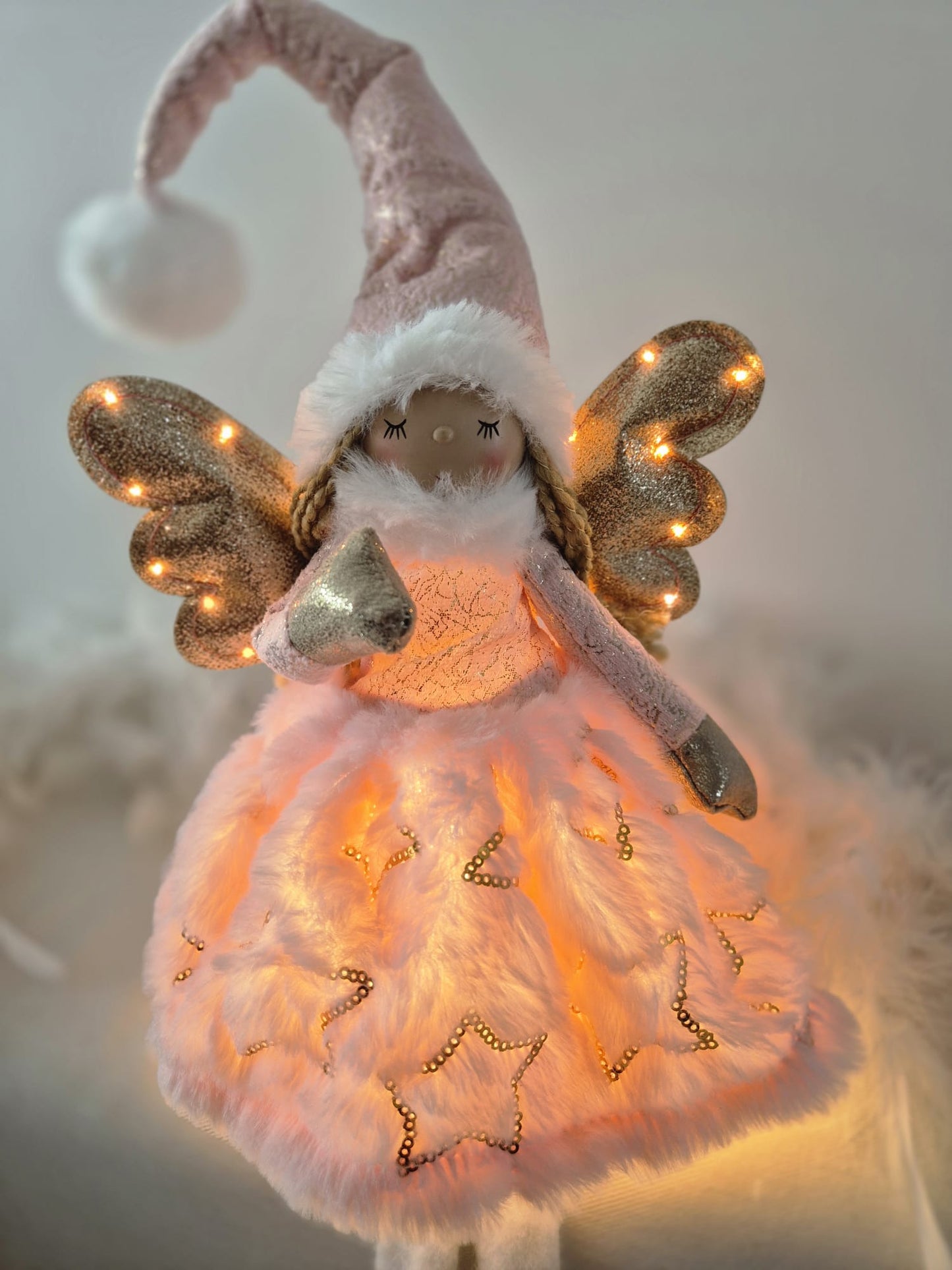 Poupée Jade assise  - Rose velours étoiles