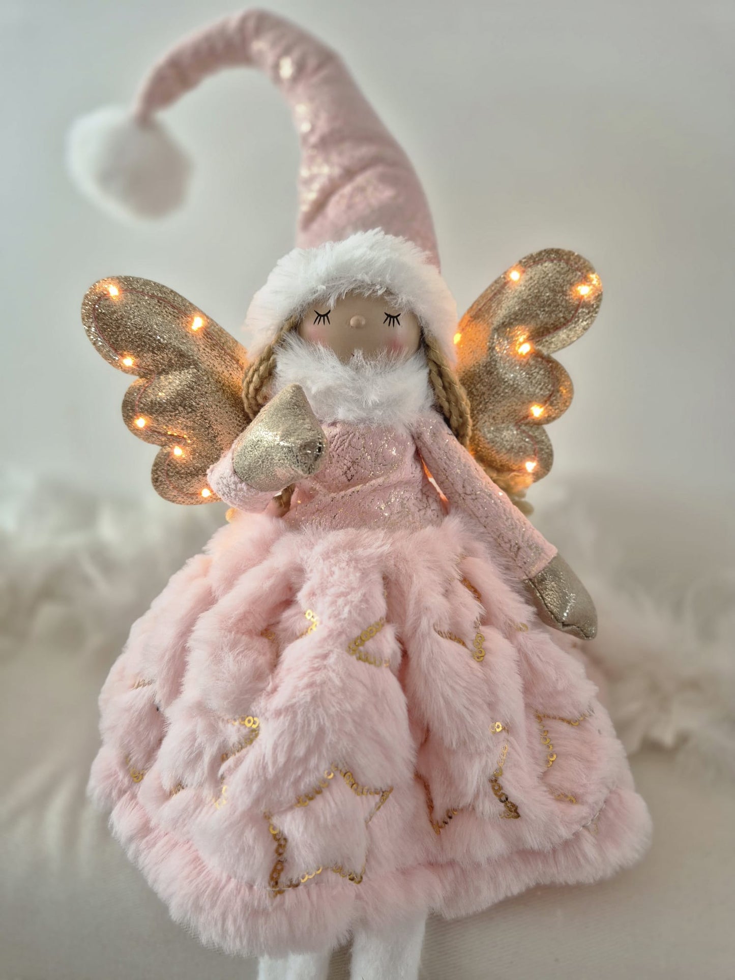 Poupée Jade assise  - Rose velours étoiles