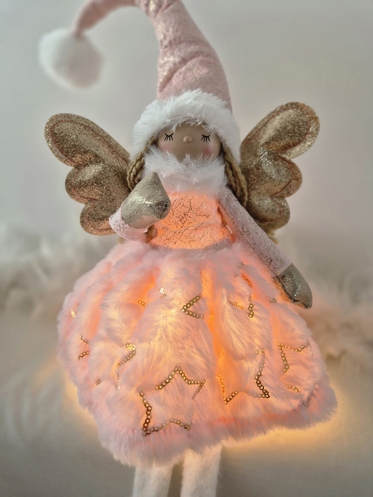 Poupée Jade assise  - Rose velours étoiles